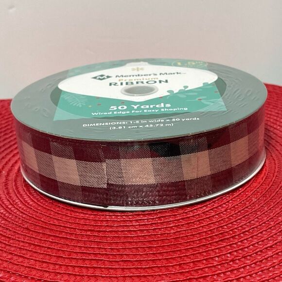 Members Mark Wired Ribbon Black and Cream Buffalo Check 50 yards NWT - Picture 4 of 4